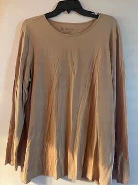 Chico's Long Sleeve Scoop Neck Top - Beige